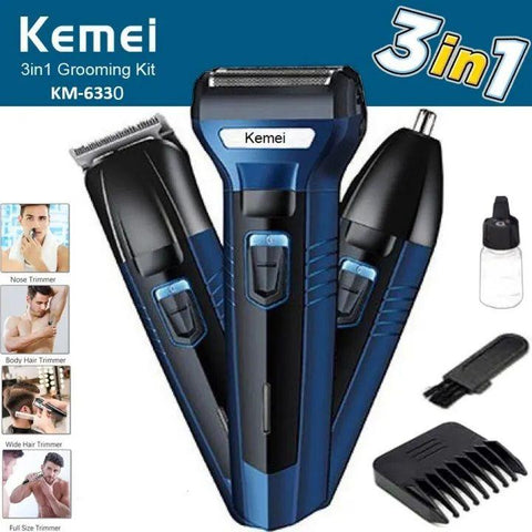 Kemei 3-in-1 Professional Hair Trimmer – Rechargeable Hair, Beard & Nose Trimmer