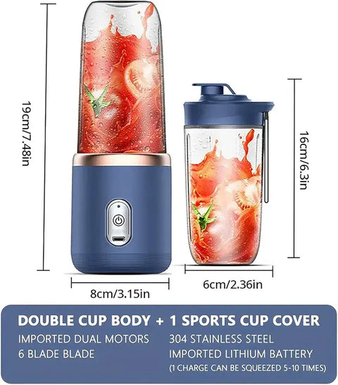 Hexa Blade Juicer – Rechargeable Mini Automatic Electric Juicer 2-in-1 Portable Blender