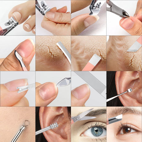 16 in 1 Nail Cutter Set Stainless Steel Nail Clippers Set With Folding Bag Manicure Cutter Kits Scissors Beauty Tool