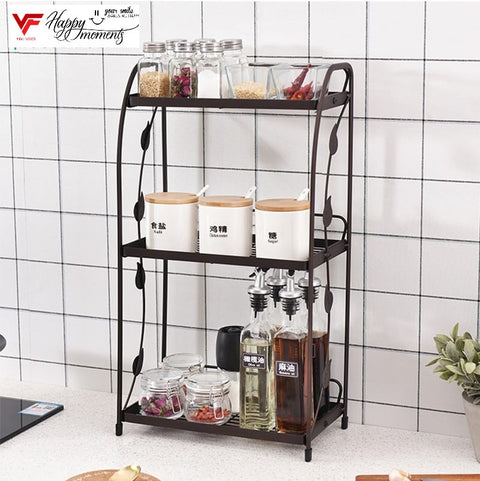 3-Tier Metal Spice Rack Organizer – Folding Kitchen Storage Shelf