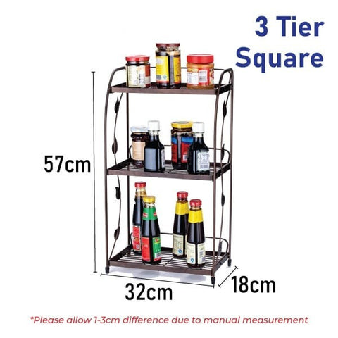 3-Tier Metal Spice Rack Organizer – Folding Kitchen Storage Shelf