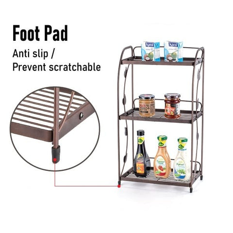 3-Tier Metal Spice Rack Organizer – Folding Kitchen Storage Shelf