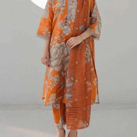 Digital Printed 3 Piece Swiss Lawn Suit with Organza Dupatta – Collection 06