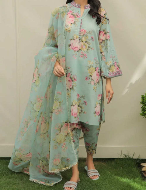 Digital Printed 3 Piece Swiss Lawn Suit with Organza Dupatta – Collection 01