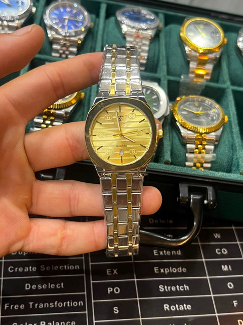 Men's Stainless Steel Quartz Wrist Watch - Golden-Silver