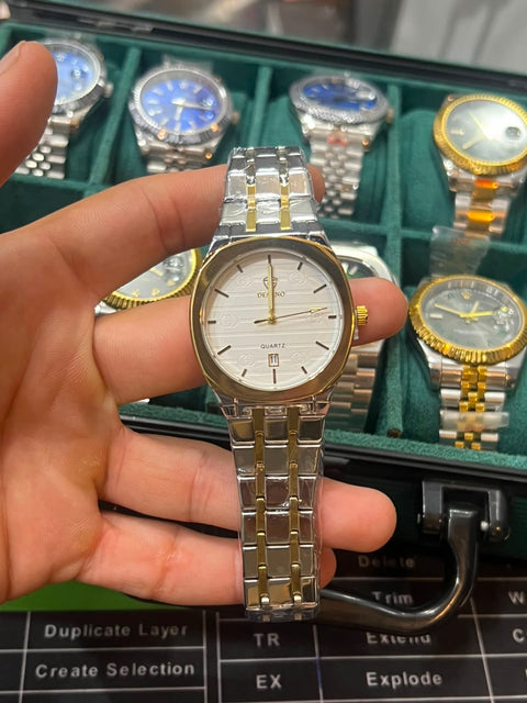Men's Stainless Steel Quartz Wrist Watch - Golden-Silver