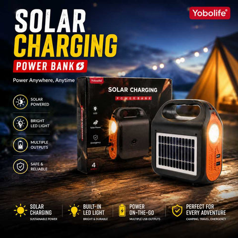 Solar Charging Power Bank – Portable Emergency Solar Charger with LED Flashlight