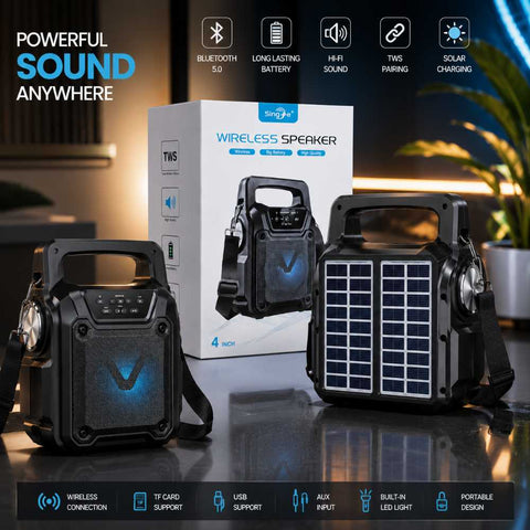 Portable Solar Bluetooth Speaker – Wireless Outdoor Speaker with LED Light, FM Radio & USB Rechargeable