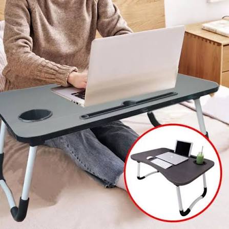 Foldable Laptop Table for Bed – Portable Study Desk with Cup Holder
